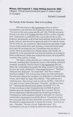 The Society of the Orestia: Male in Everything