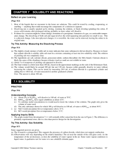 CHAPTER 7 SOLUBILITY AND REACTIONS