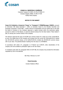 COSAN S.A. IND&Uacute;STRIA E COM&Eacute;RCIO Corporate Taxpayer ID