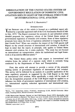 Deregulation of the United States System of Government Regulation