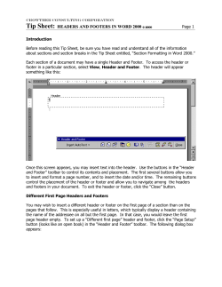 Tip Sheet: HEADERS AND FOOTERS IN WORD 2000