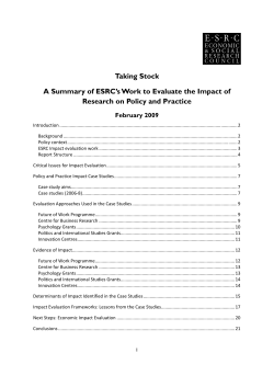 Taking Stock A Summary of ESRC`s Work to Evaluate the Impact of
