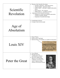 Scientific Revolution Age of Absolutism Louis XIV Peter the Great