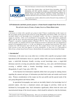 LSP dictionaries and their genuine purpose: a frame