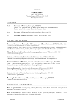 Tom Bailey - CV and List of Publications - MY JCU