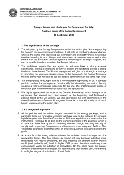 Energy: issues and challenges for Europe and for Italy. Position