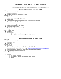 Mrs. Roderick`s Lesson Plans for Week of 8/29/16 to 9/02