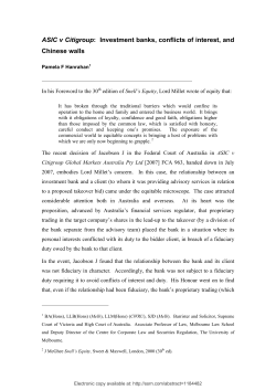 ASIC v Citigroup: Investment banks, conflicts of interest, and