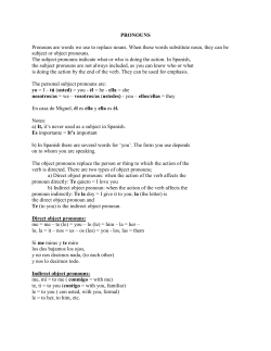 PRONOUNS Pronouns are words we use to replace nouns. When