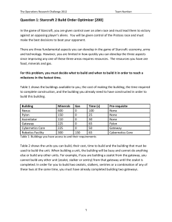 Question 1: Starcraft 2 Build Order Optimizer [200]