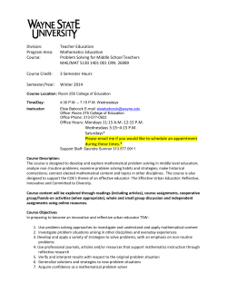 Division: Teacher Education Program Area: Mathematics Education