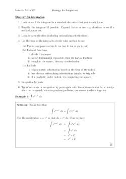 Lenarz - Math 262 Strategy for Integration Strategy for integration 1