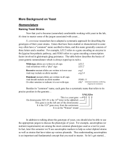 More Background on Yeast Nomenclature