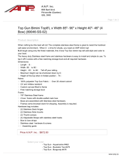 Top Gun Bimini Top8`L x Width 85"- 90" x Height 40"- 46