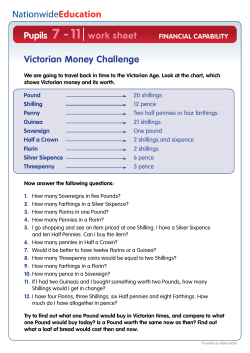 Pupils 7 - 11 work sheet Victorian Money Challenge