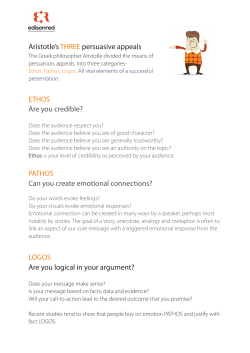 Aristotle`s THREE persuasive appeals ETHOS Are you credible