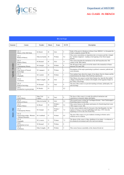 Department of HISTORY ALL CLASES IN FRENCH