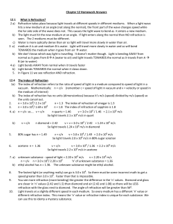 Chapter 12 Homework Answers 12.1 What is Refraction? 2 a