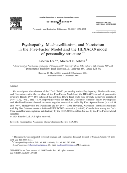 Psychopathy, Machiavellianism, and Narcissism