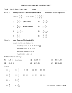 Math Worksheet #8 &ndash; ANSWER KEY Topic: Basic Fractions cont