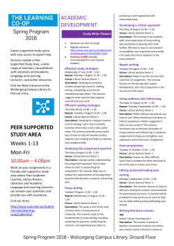 PEER SUPPORTED STUDY AREA Weeks 1-13 Mon-Fri