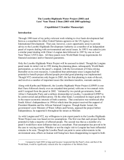 1 The Lesotho Highlands Water Project (2003) and Laos` Nam