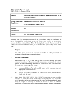 HKEx GUIDANCE LETTER HKEx-GL28-12 (January 2012) Subject
