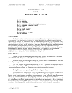 Arlington County Code Chapter 14 Towing and Storage of Vehicles