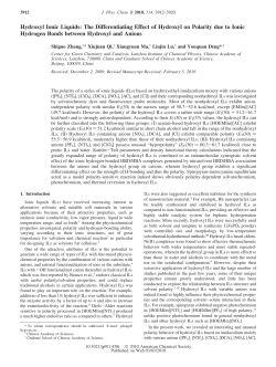 Hydroxyl Ionic Liquids: The Differentiating Effect of Hydroxyl on