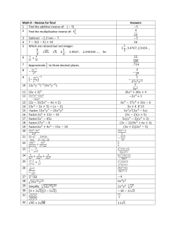 Math 9 &ndash; Review for final Answers 1 Find the additive inverse of