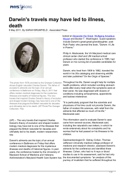 Darwin`s travels may have led to illness, death