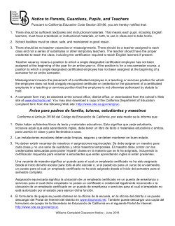 Notice to Parents, Guardians, Pupils, and Teachers Aviso