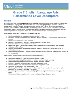 Grade 7 English Language Arts Performance Level Descriptors