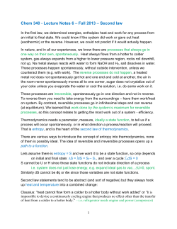 Chem 340 - Lecture Notes 6 &ndash; Fall 2013 &ndash; Second law
