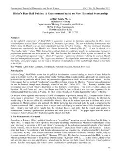 Hitler`s Beer Hall Politics: A Reassessment based on New