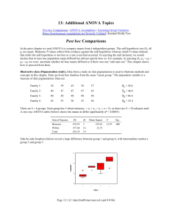 13: Additional ANOVA Topics Post hoc Comparisons
