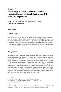 Psychology of Asian American Children: Contributions of Cultural