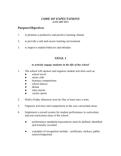 CODE OF EXPECTATIONS Purpose/Objectives GOAL 1
