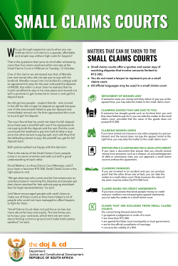 Matters that can be taken to the Small Claims Courts