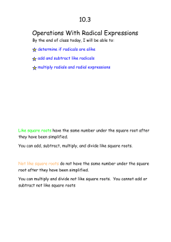 10.3 Operations With Radical Expressions
