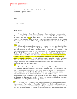 Appeal letter for the Woonasquatucket River Watershed Council