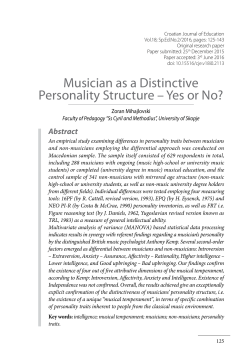 Musician as a Distinctive Personality Structure &ndash; Yes or No?