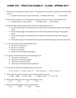 Chemistry 1031 Practice Exam 4