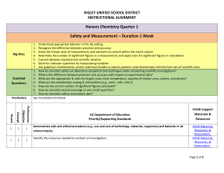 Honors Chemistry Quarter 1 Safety and Measurement &ndash; Duration 1