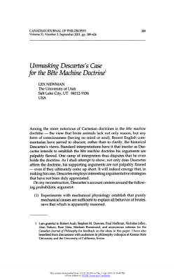 Unmasking Descartes`s Case for the B&ecirc;te Machine Doctrine