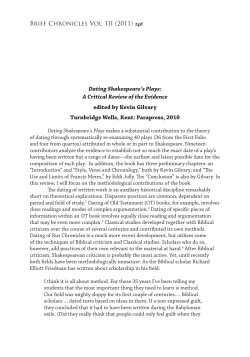 Brief Chronicles Vol. III (2011) Dating Shakespeare`s Plays: A