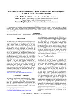 Evaluation of Machine Translation Output for an Unknown Source