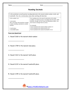 Rounding Decimals - Little Worksheets