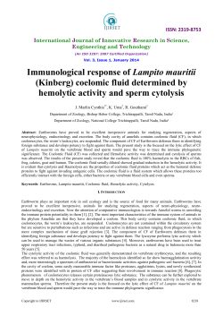 Immunological response of Lampito mauritii (Kinberg) coelomic fluid