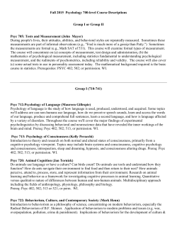 Fall 2015 Psychology 700-level Course Descriptions